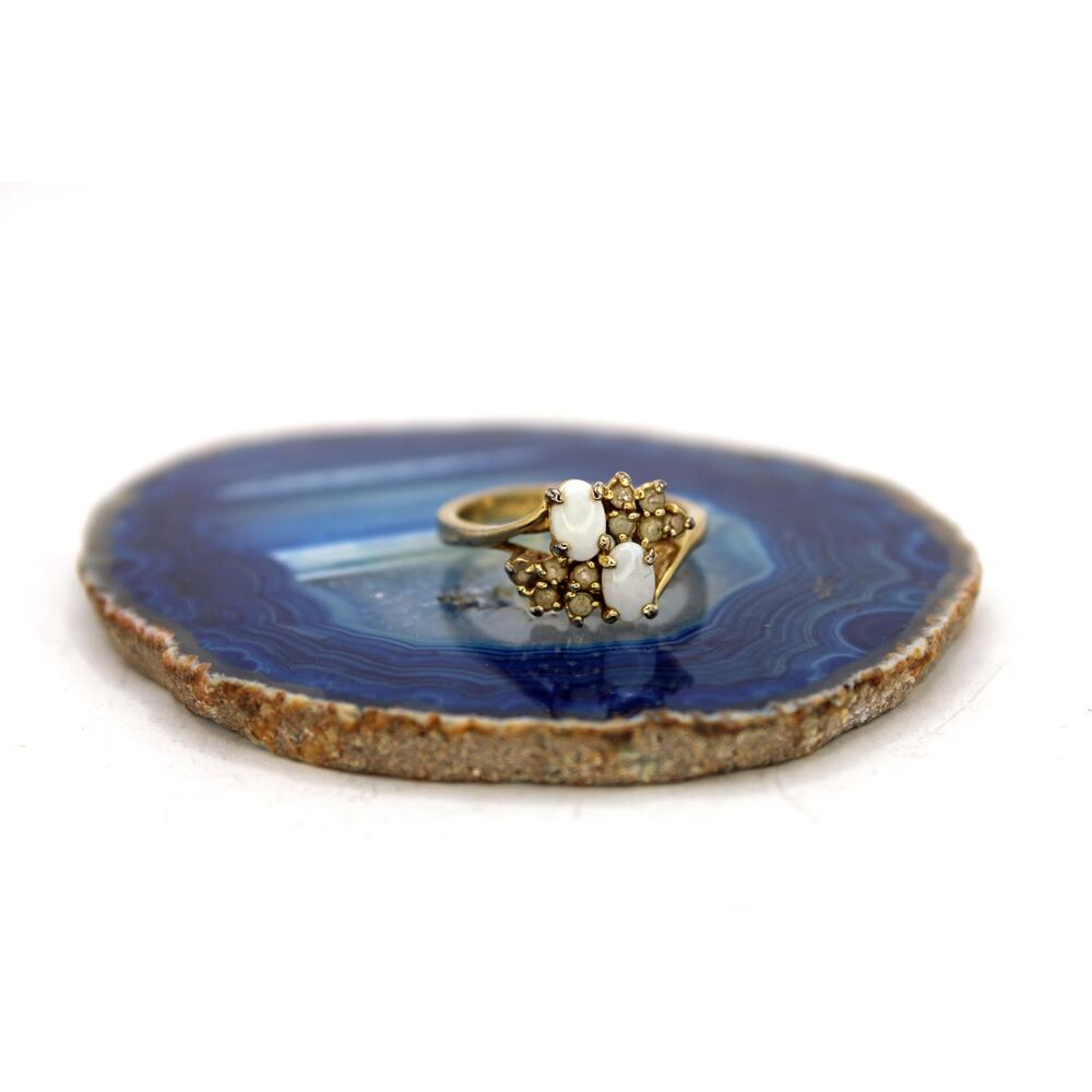 Uncas 14kt Gold Electroplate Rhinestone and Opal Ring
